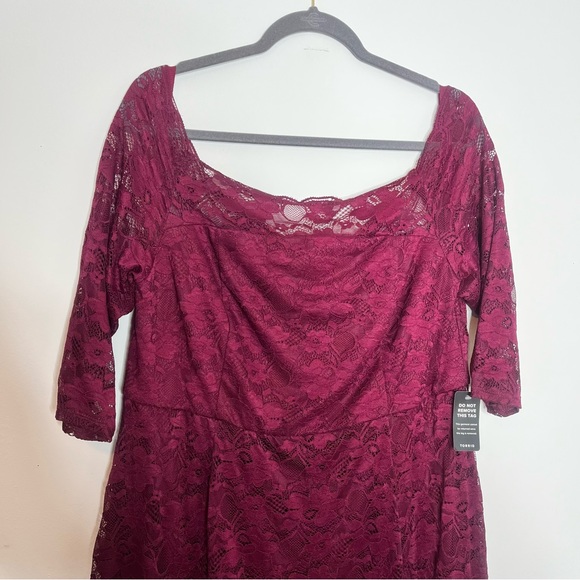 NWT Torrid Size 18 Special Occasion Burgundy Red Lace Off Shoulder Maxi Dress - Picture 7 of 14